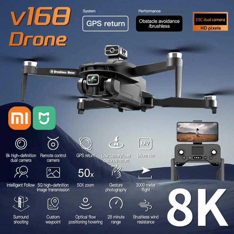Xiaomi Mijia V168 Drone 8K 5G WIFI GPS Professional HD Aerial Photography DualCamera Omnidirectional Obstacle Avoidance Original